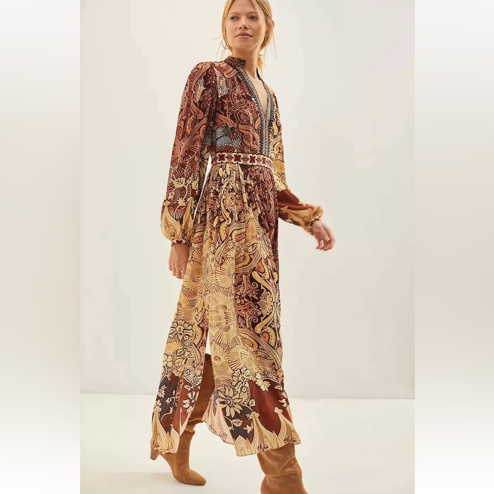 EUC Anthropologie Bhanuni By Jyoti Flirak Contrast Ronika Maxi Dress - Picture 2 of 10